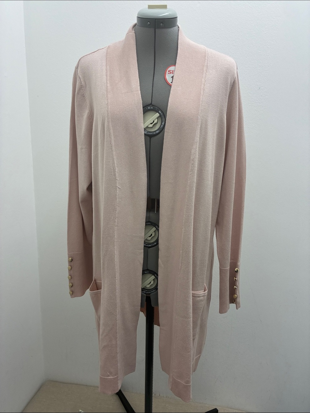 JM Collection Blush Pink Open-Front Cardigan with Gold Cuff Buttons